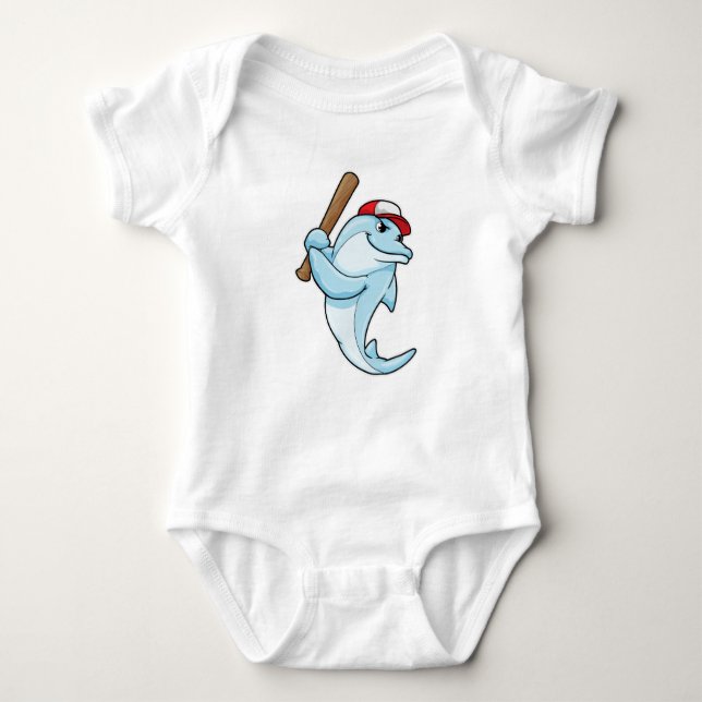 Dolphin at Baseball as Batsman Baby Bodysuit (Front)
