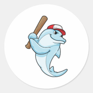 Dolphin at Baseball as Batsman Classic Round Sticker