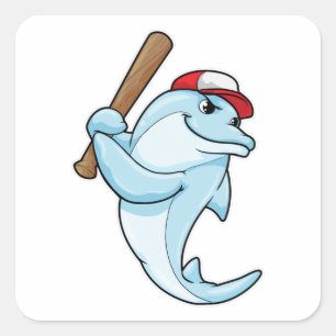 Dolphin at Baseball as Batsman Square Sticker