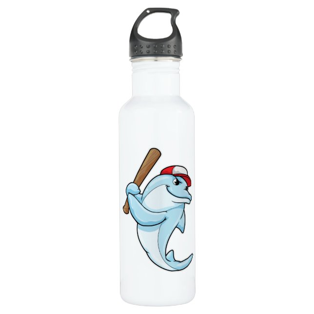 Dolphin at Baseball as Batsman Stainless Steel Water Bottle (Front)
