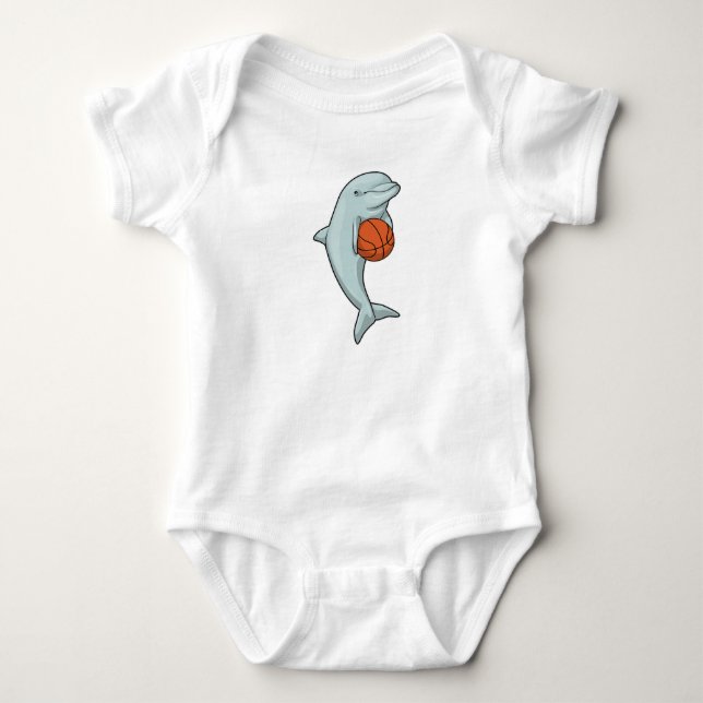 Dolphin at Basketball Sports Baby Bodysuit (Front)