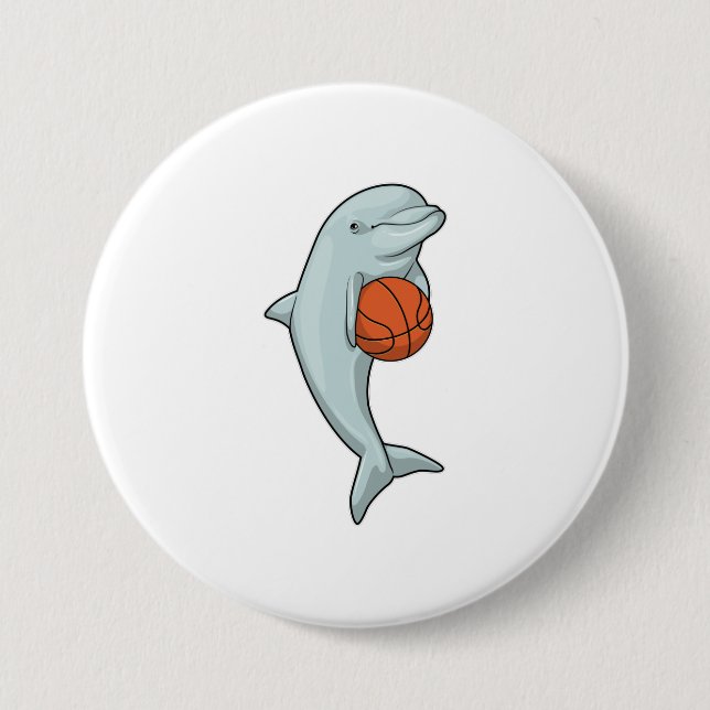 Dolphin at Basketball Sports Button (Front)