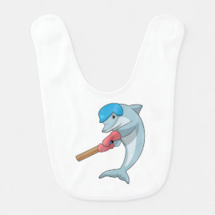 Dolphin at Cricket with Cricket bat Baby Bib