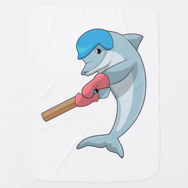 Dolphin at Cricket with Cricket bat Baby Blanket (Front)