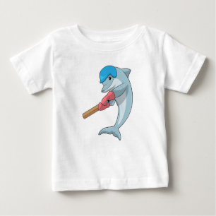 Dolphin at Cricket with Cricket bat Baby T-Shirt