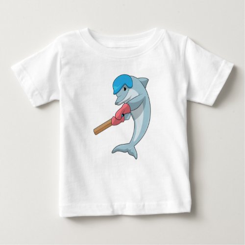 Dolphin at Cricket with Cricket bat Baby T_Shirt