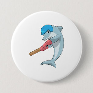 Dolphin at Cricket with Cricket bat Button