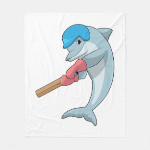 Dolphin at Cricket with Cricket bat Fleece Blanket