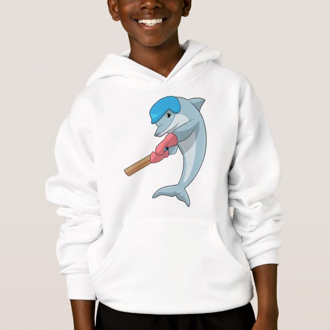 Dolphin at Cricket with Cricket bat Hoodie (Front)