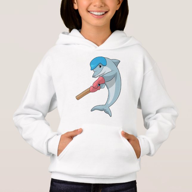 Dolphin at Cricket with Cricket bat Hoodie (Front)