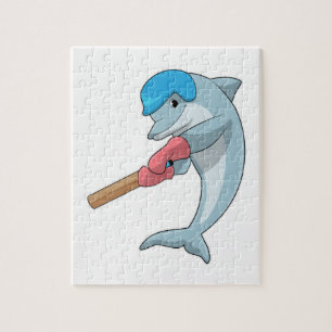 Dolphin at Cricket with Cricket bat Jigsaw Puzzle