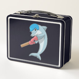 Dolphin at Cricket with Cricket bat Metal Lunch Box