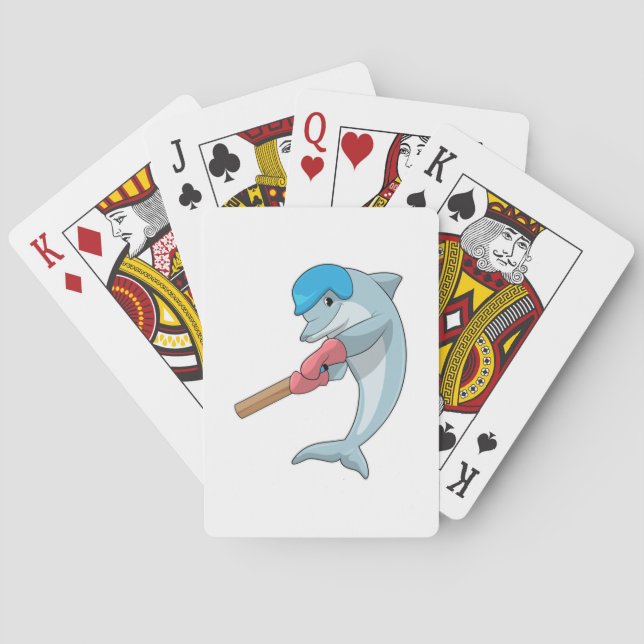 Dolphin at Cricket with Cricket bat Poker Cards (Back)