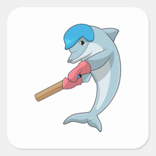 Dolphin at Cricket with Cricket bat Square Sticker
