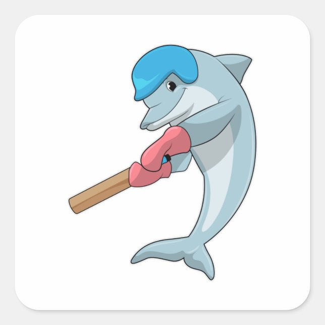 Dolphin at Cricket with Cricket bat Square Sticker (Front)