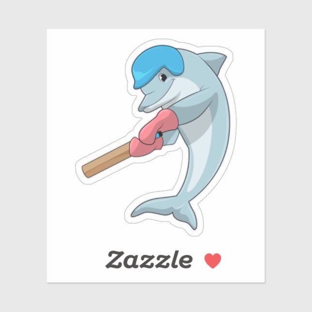 Dolphin at Cricket with Cricket bat Sticker (Sheet)