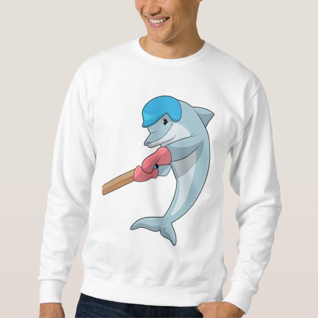 Dolphin at Cricket with Cricket bat Sweatshirt (Front)