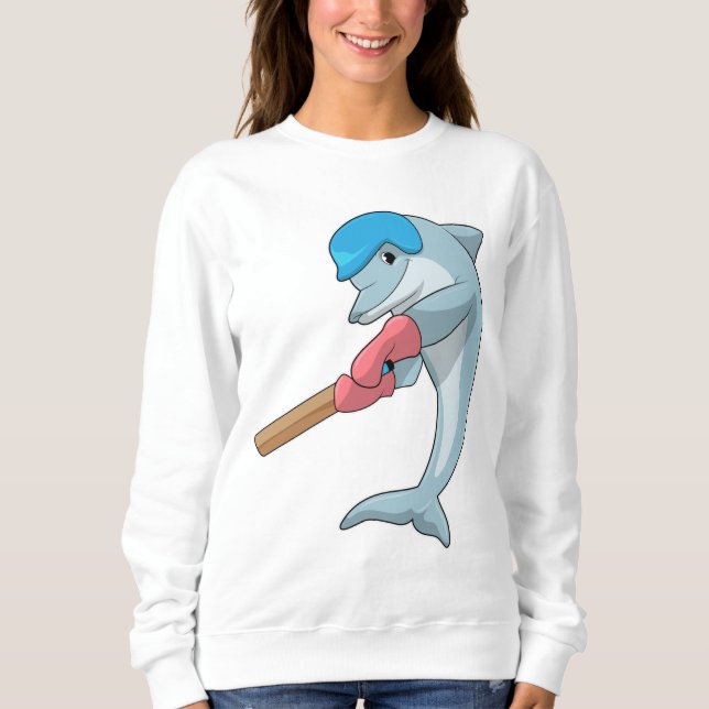 Dolphin at Cricket with Cricket bat Sweatshirt (Front)