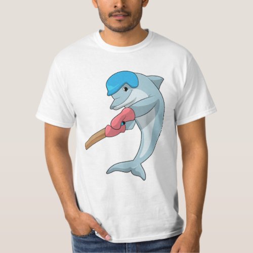 Dolphin at Cricket with Cricket bat T_Shirt