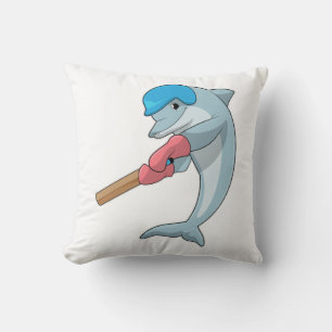 Dolphin at Cricket with Cricket bat Throw Pillow