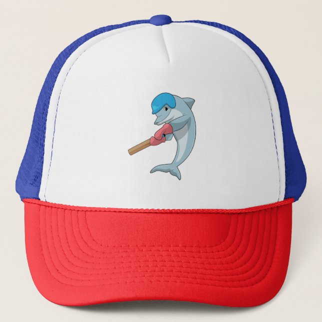 Dolphin at Cricket with Cricket bat Trucker Hat (Front)