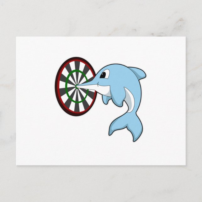 Dolphin at Darts with Dartboard Postcard (Front)