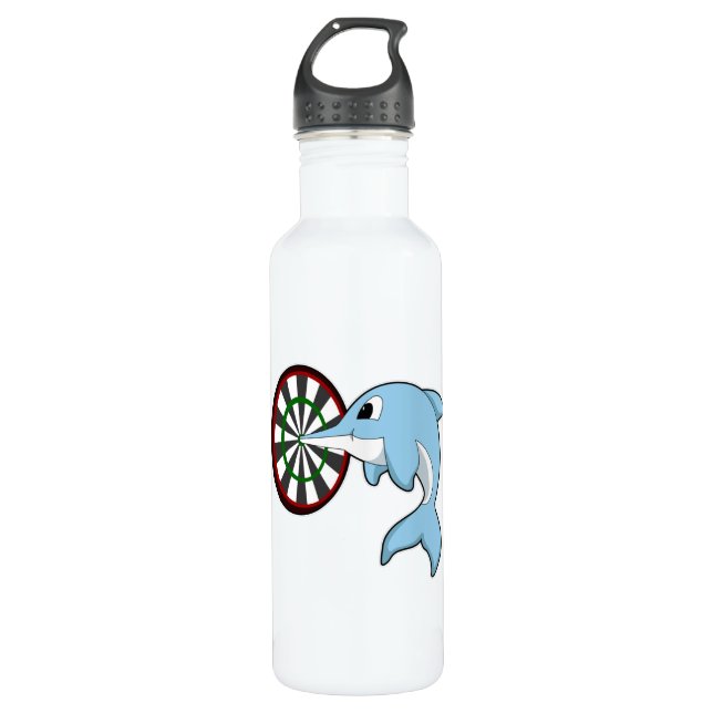 Dolphin at Darts with Dartboard Stainless Steel Water Bottle (Front)