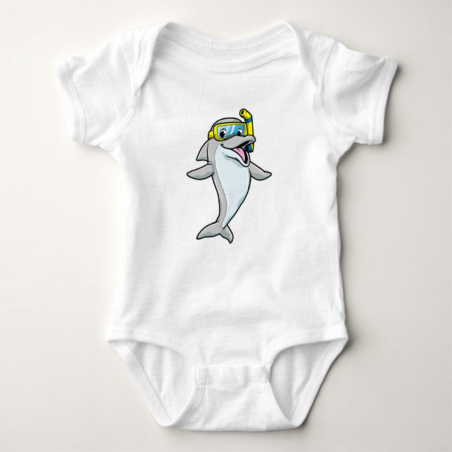 Dolphin at Diving with Snorkel Baby Bodysuit (Front)