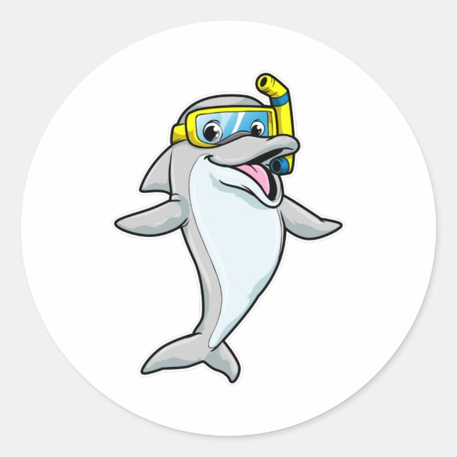 Dolphin at Diving with Snorkel Classic Round Sticker (Front)