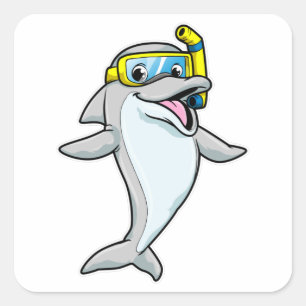 Dolphin at Diving with Snorkel Square Sticker