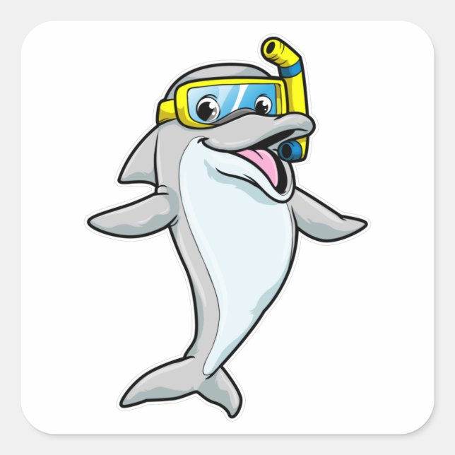 Dolphin at Diving with Snorkel Square Sticker (Front)