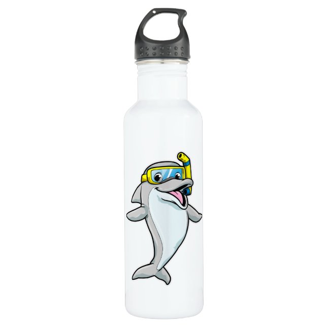 Dolphin at Diving with Snorkel Stainless Steel Water Bottle (Front)