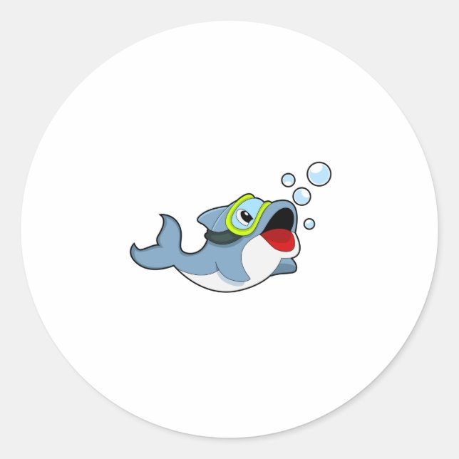 Dolphin at Diving with Water bubbles.PNG Classic Round Sticker (Front)
