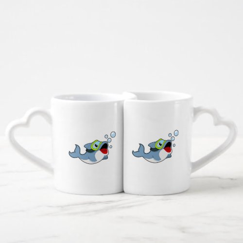 Dolphin at Diving with Water bubblesPNG Coffee Mug Set