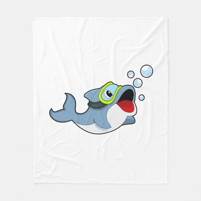 Dolphin at Diving with Water bubbles.PNG Fleece Blanket (Front)