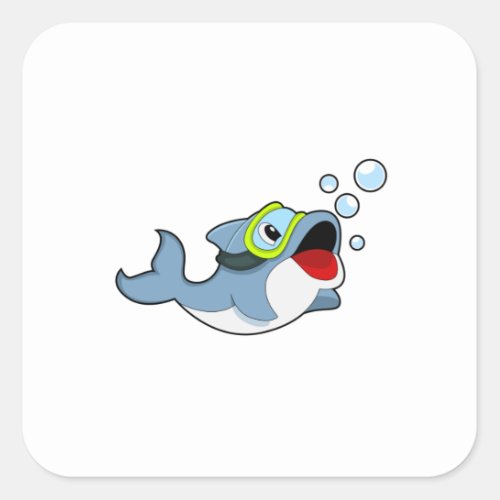 Dolphin at Diving with Water bubblesPNG Square Sticker