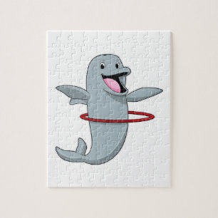 Dolphin at Endurance training with Fitness tires.p Jigsaw Puzzle