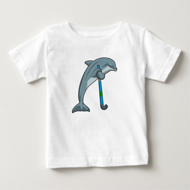 Dolphin at Hockey with Hockey stick Baby T-Shirt (Front)