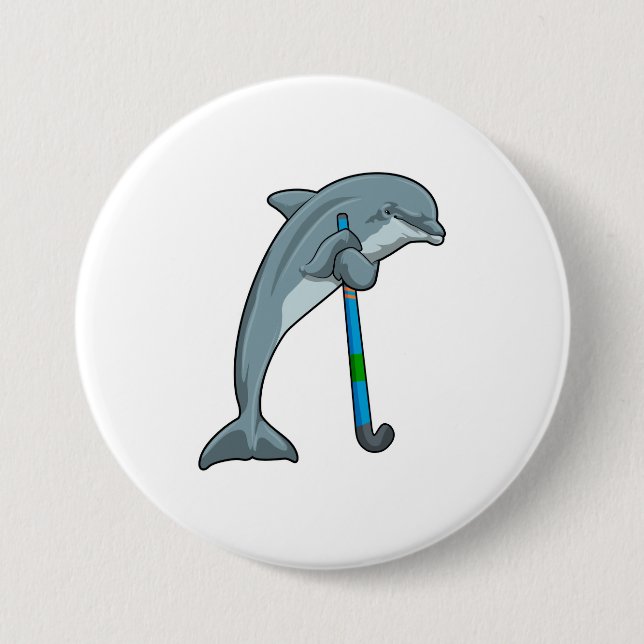 Dolphin at Hockey with Hockey stick Button (Front)