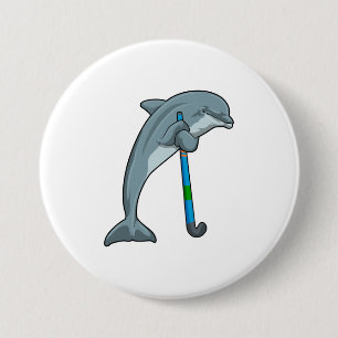 Dolphin at Hockey with Hockey stick Button