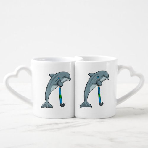 Dolphin at Hockey with Hockey stick Coffee Mug Set
