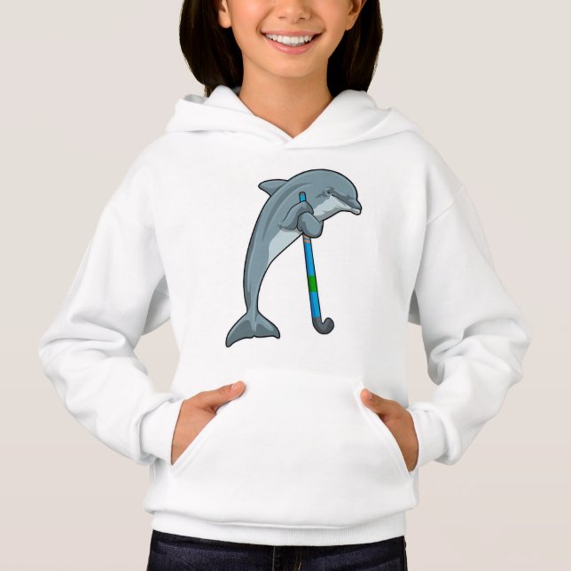 Dolphin at Hockey with Hockey stick Hoodie (Front)