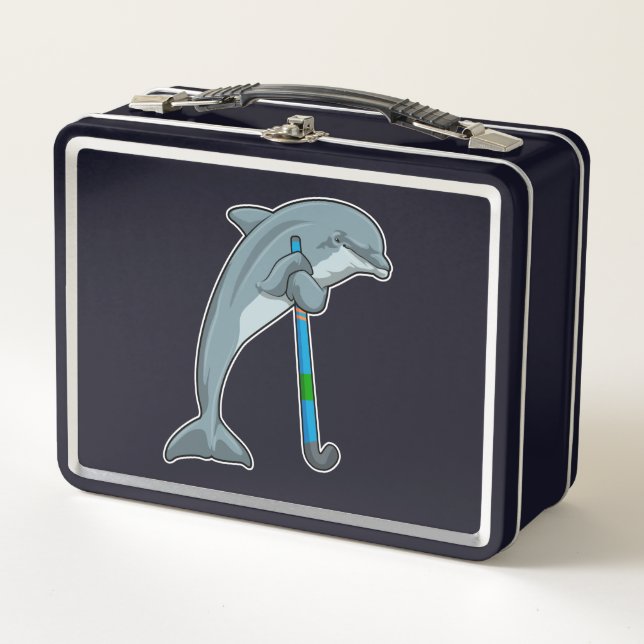 Dolphin at Hockey with Hockey stick Metal Lunch Box (Front)