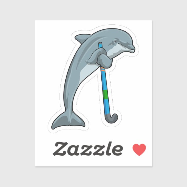 Dolphin at Hockey with Hockey stick Sticker (Sheet)