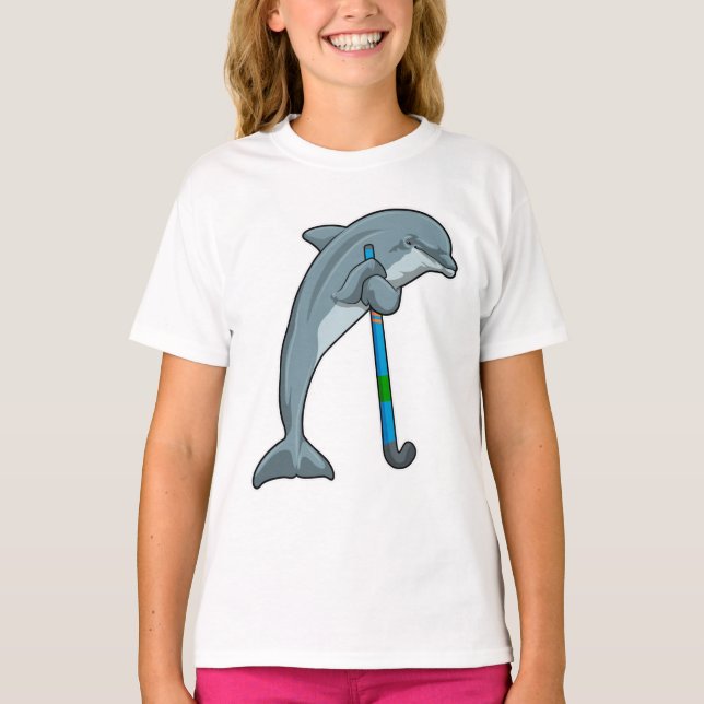 Dolphin at Hockey with Hockey stick T-Shirt (Front)