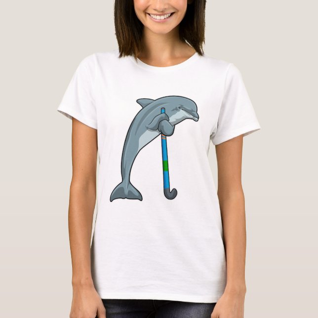 Dolphin at Hockey with Hockey stick T-Shirt (Front)