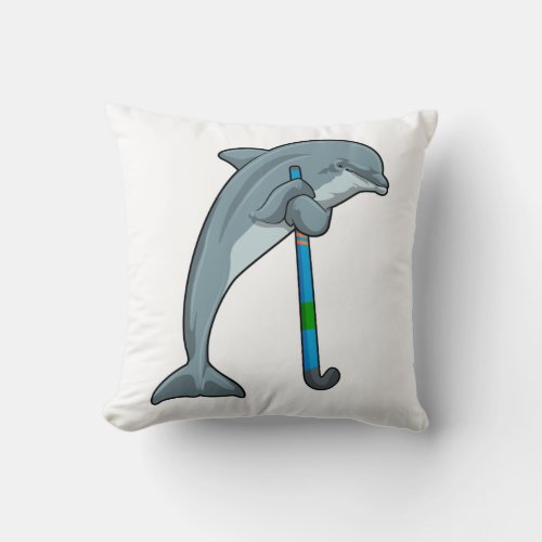 Dolphin at Hockey with Hockey stick Throw Pillow