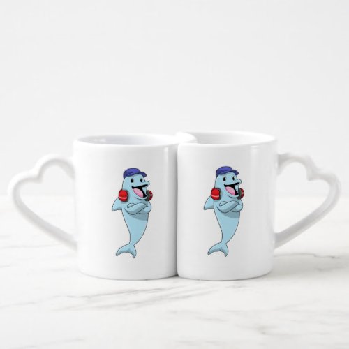 Dolphin at Listen to Music Coffee Mug Set