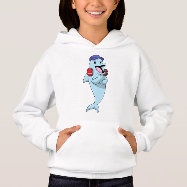 Dolphin at Listen to Music Hoodie (Front)