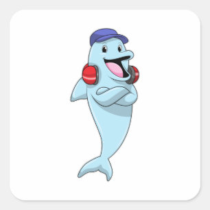 Dolphin at Listen to Music Square Sticker